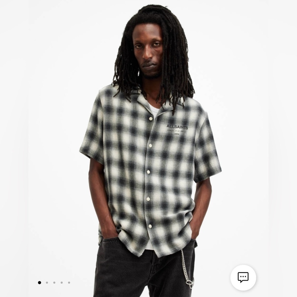Mens All Saints Underground Relaxed Check Logo Shirt Small